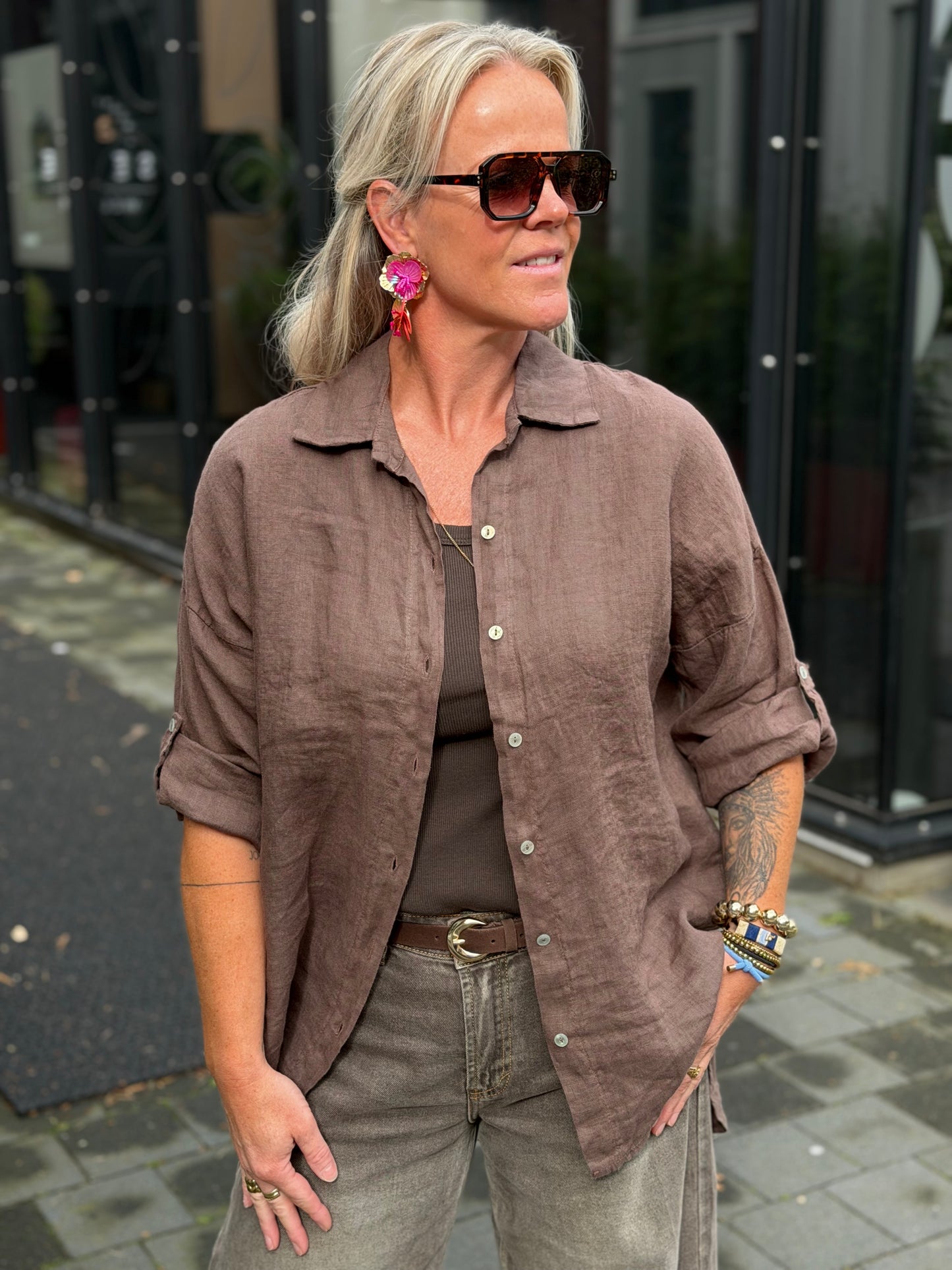 Linnen blouse kimmie bruin