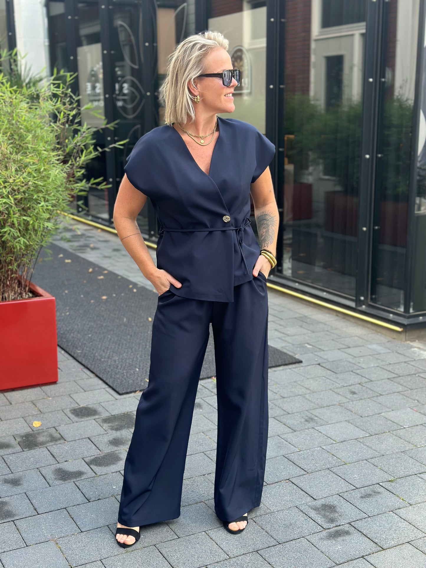Tweedelige set broek en gilet Navy