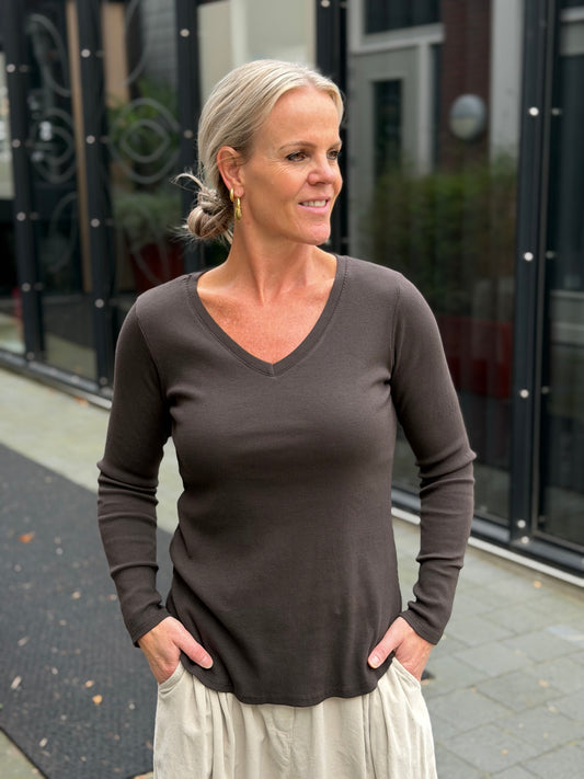 Vhals longsleeve rib bruin