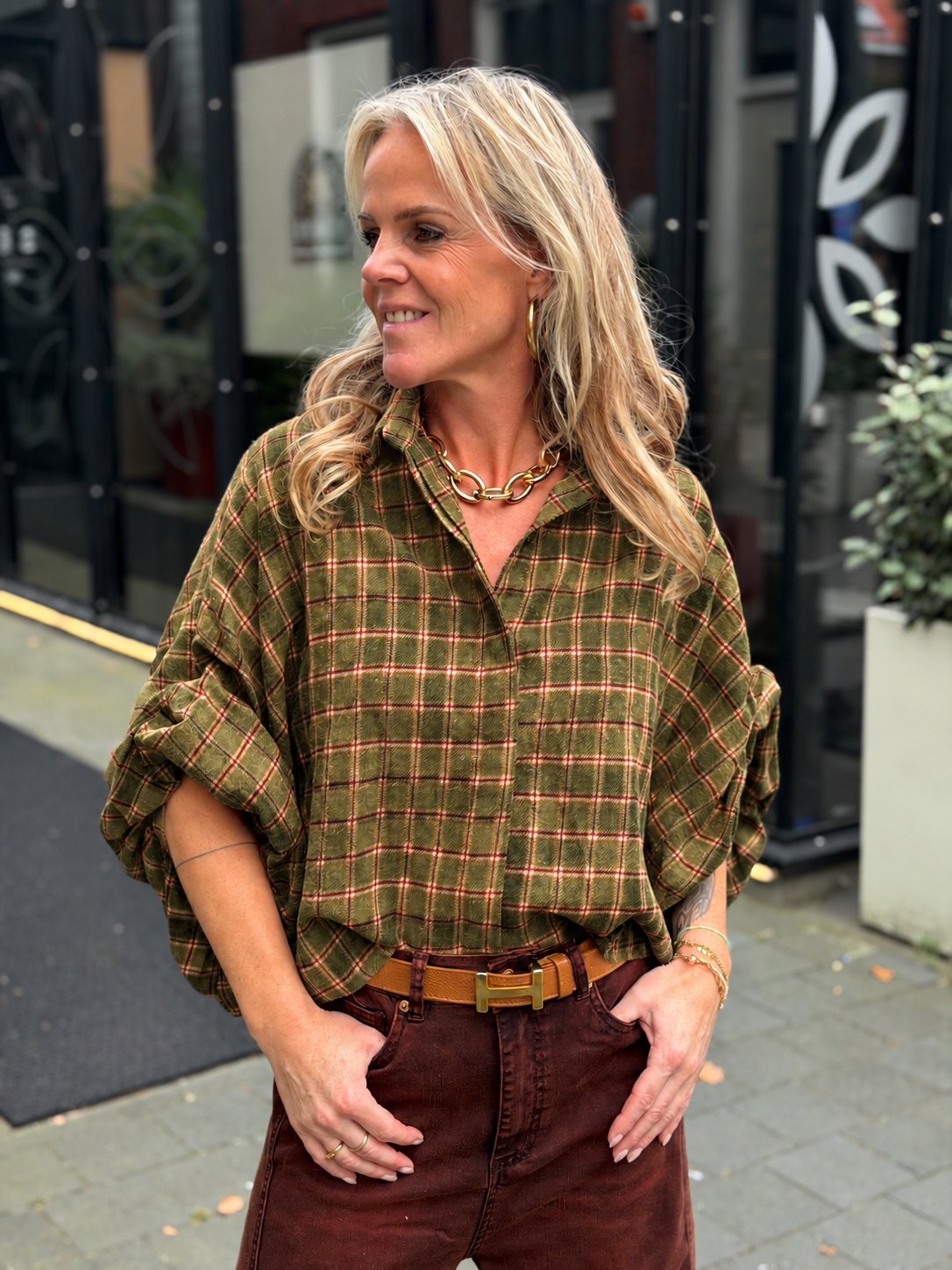 Flanel ruit blouse Dion moss groen