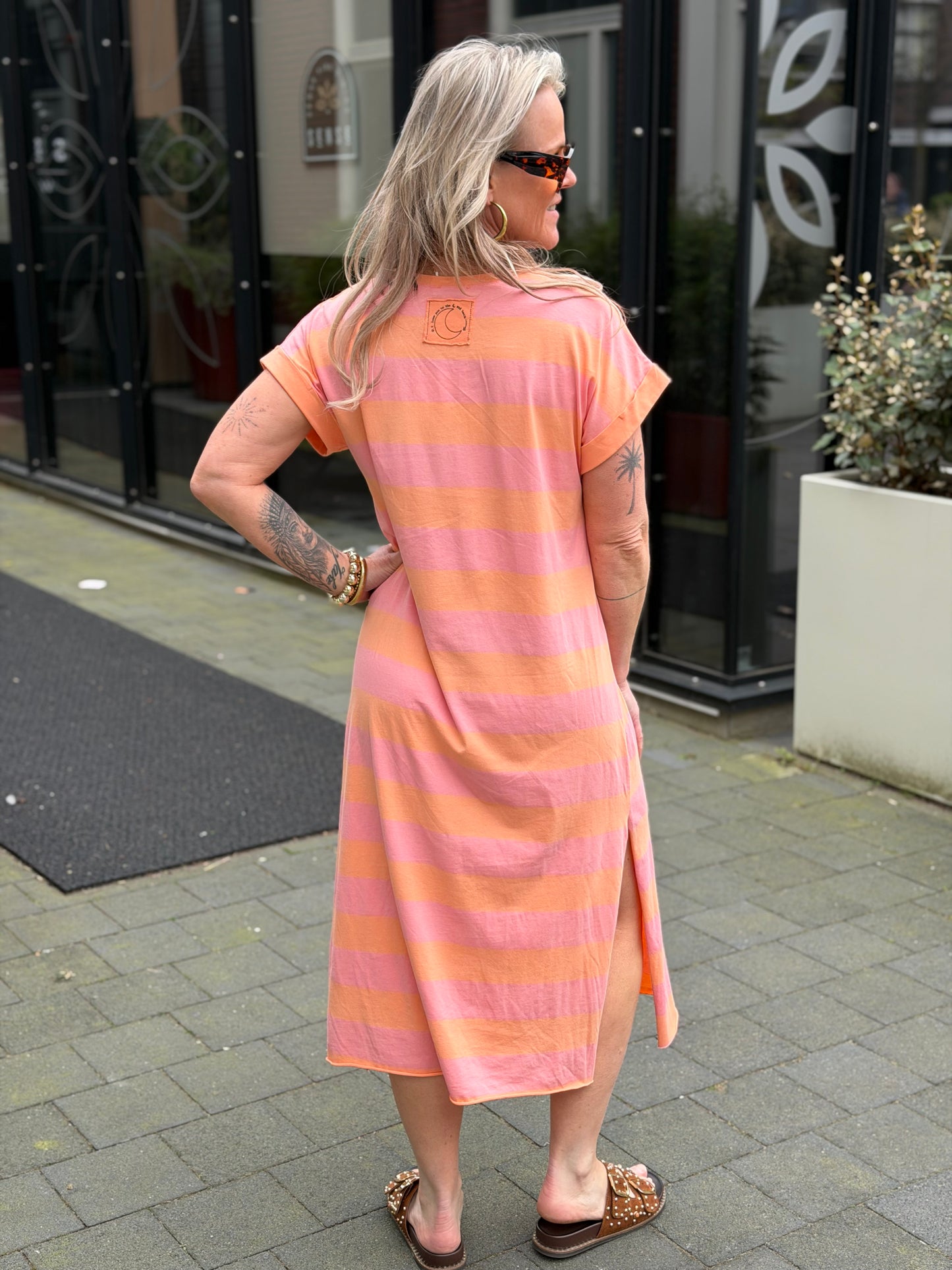 T-shirt Dress Moon stripe ORANGE /pink