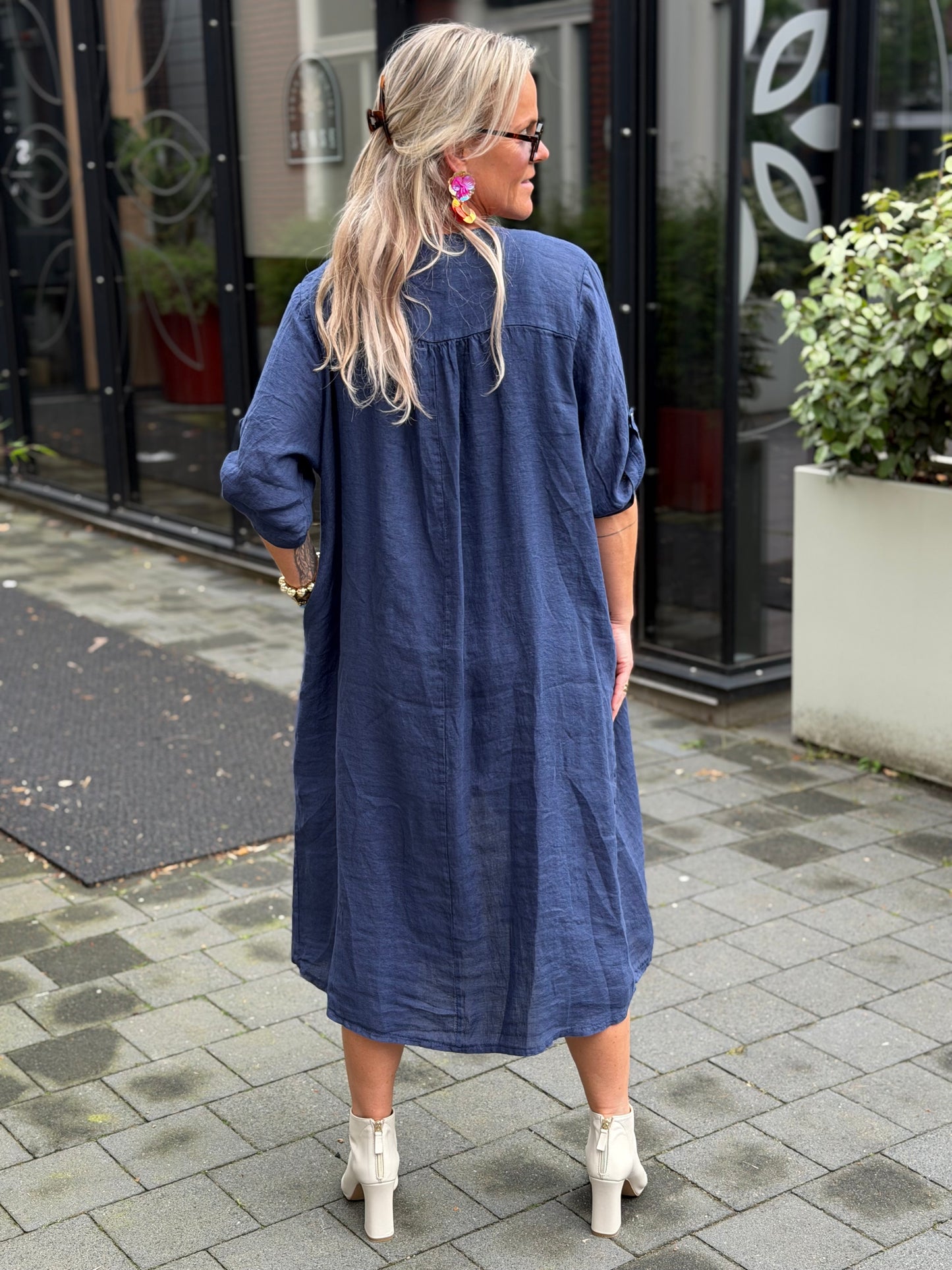 Linnen kimono blouse donker blauw
