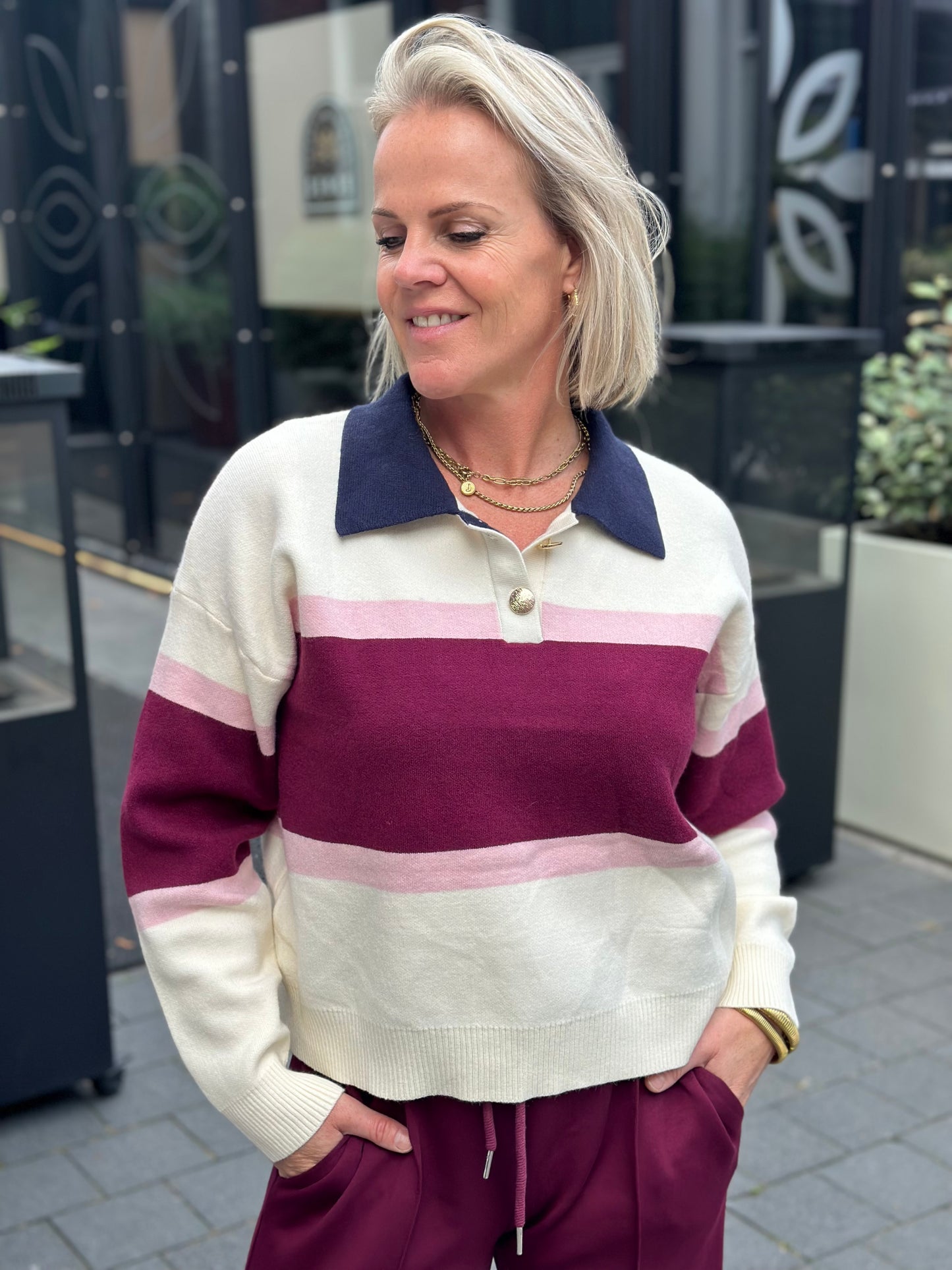 Soft knitted polo blok streep