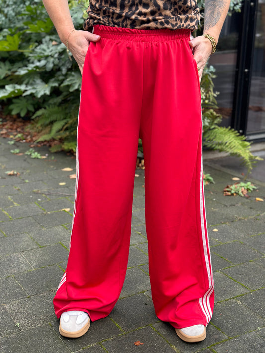 3 Stripe wide leg broek rood