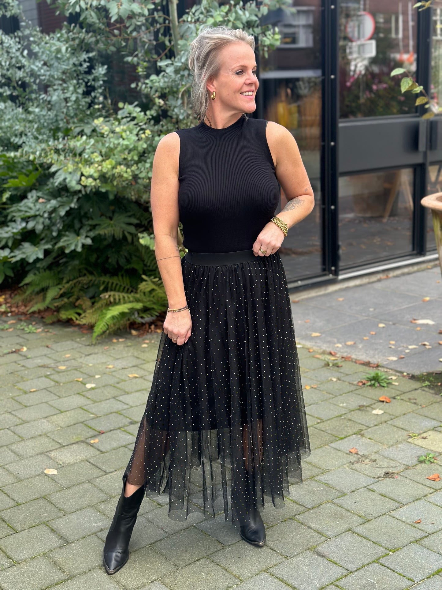 tulle strass rok zwart