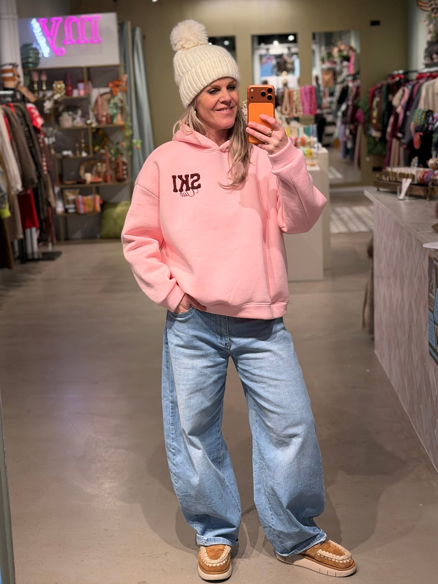 hoodie sweater Ski Club pink