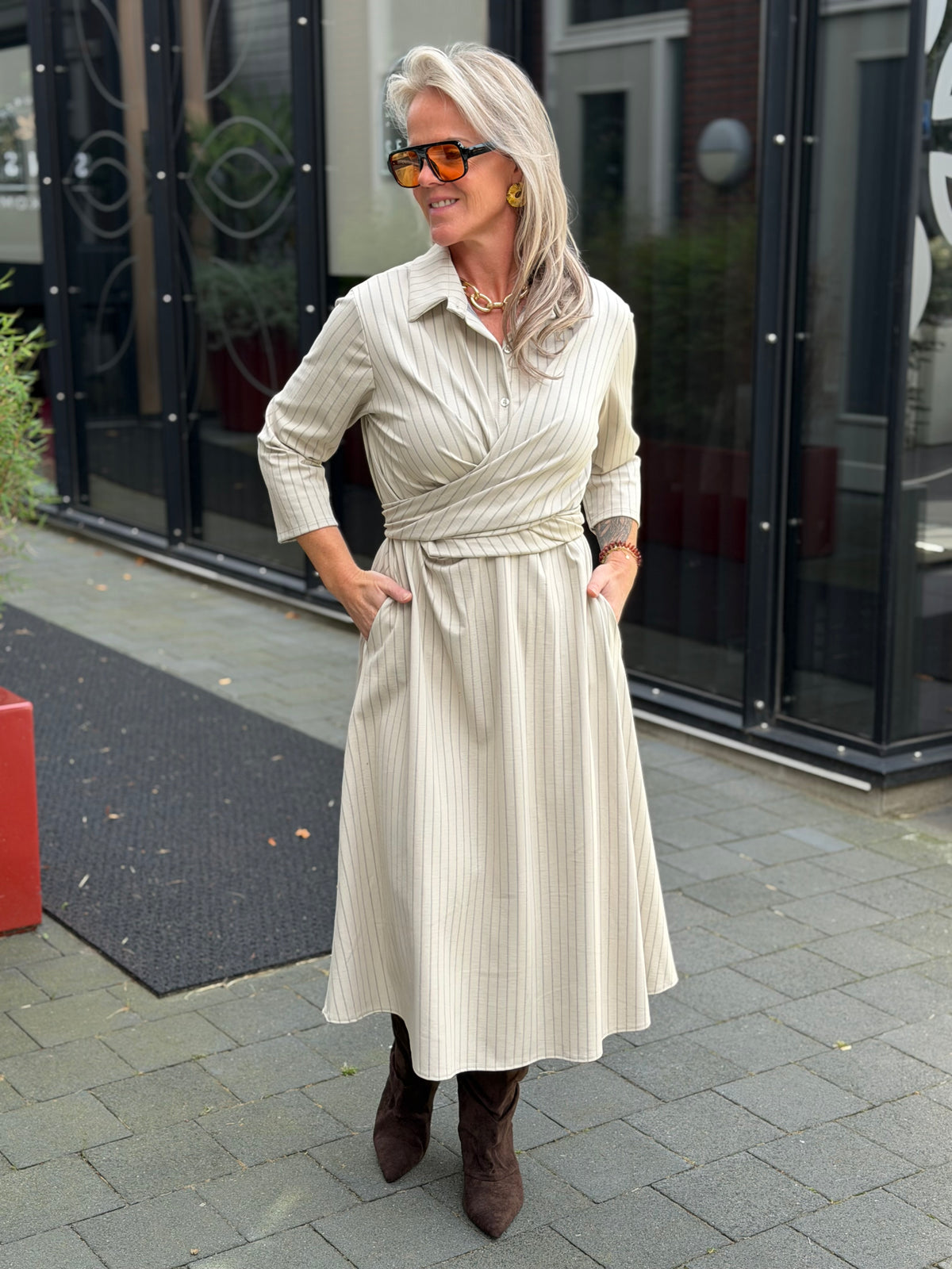 Wikkel jurk Stripe ecru