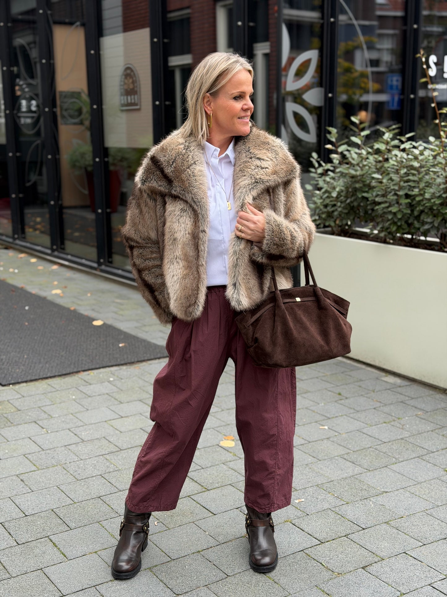 Fake fur jacket bruin mix