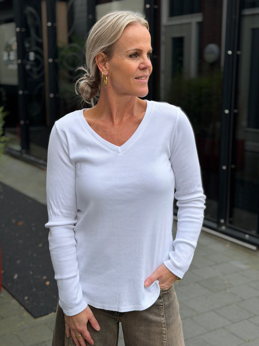 Vhals longsleeve rib wit
