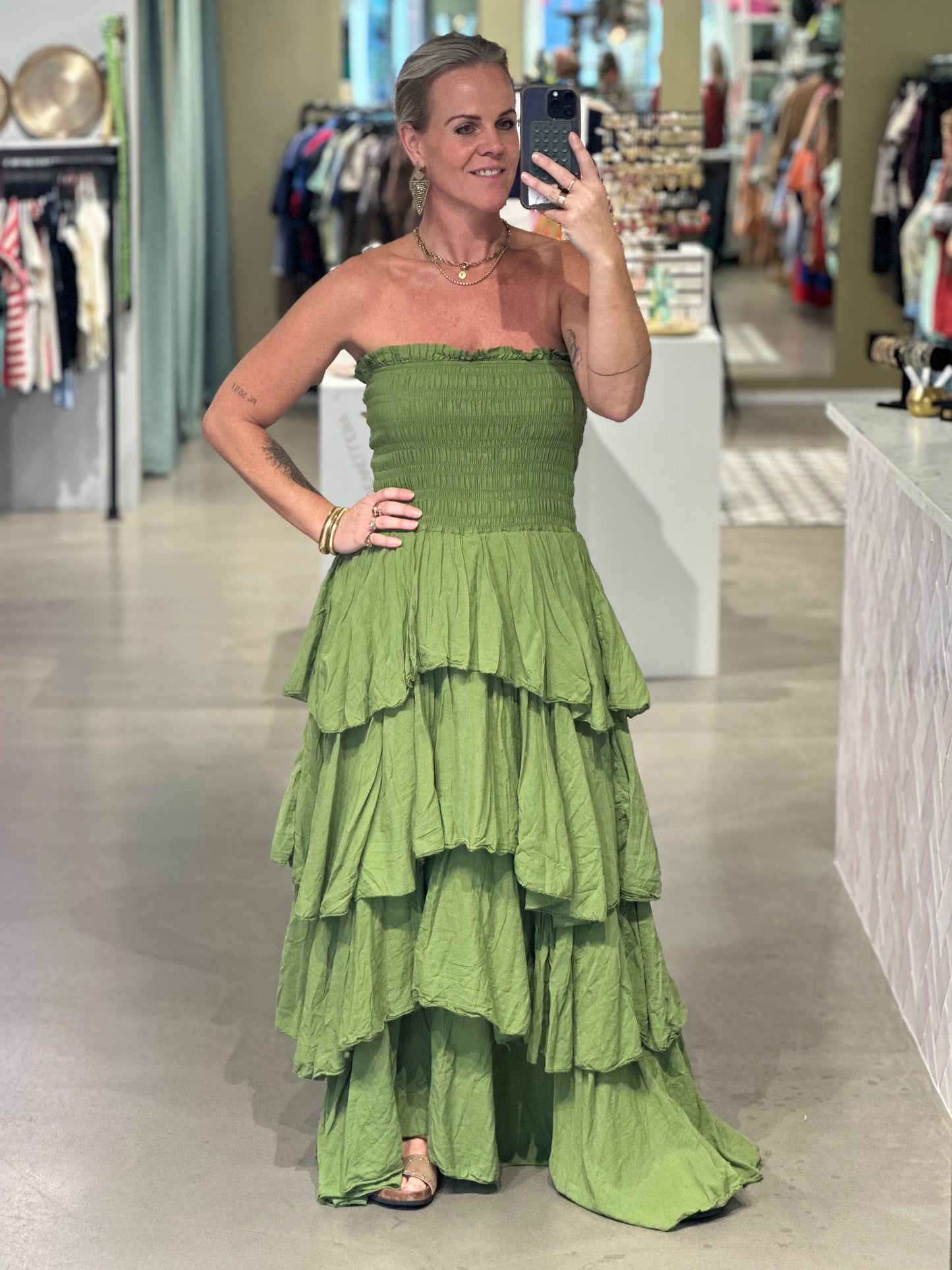 Strapless Dress moss groen