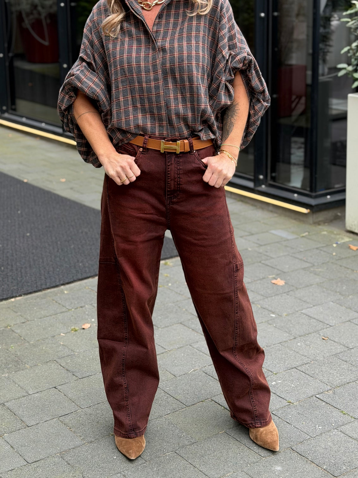 Coloured Barrel Jeans brownish