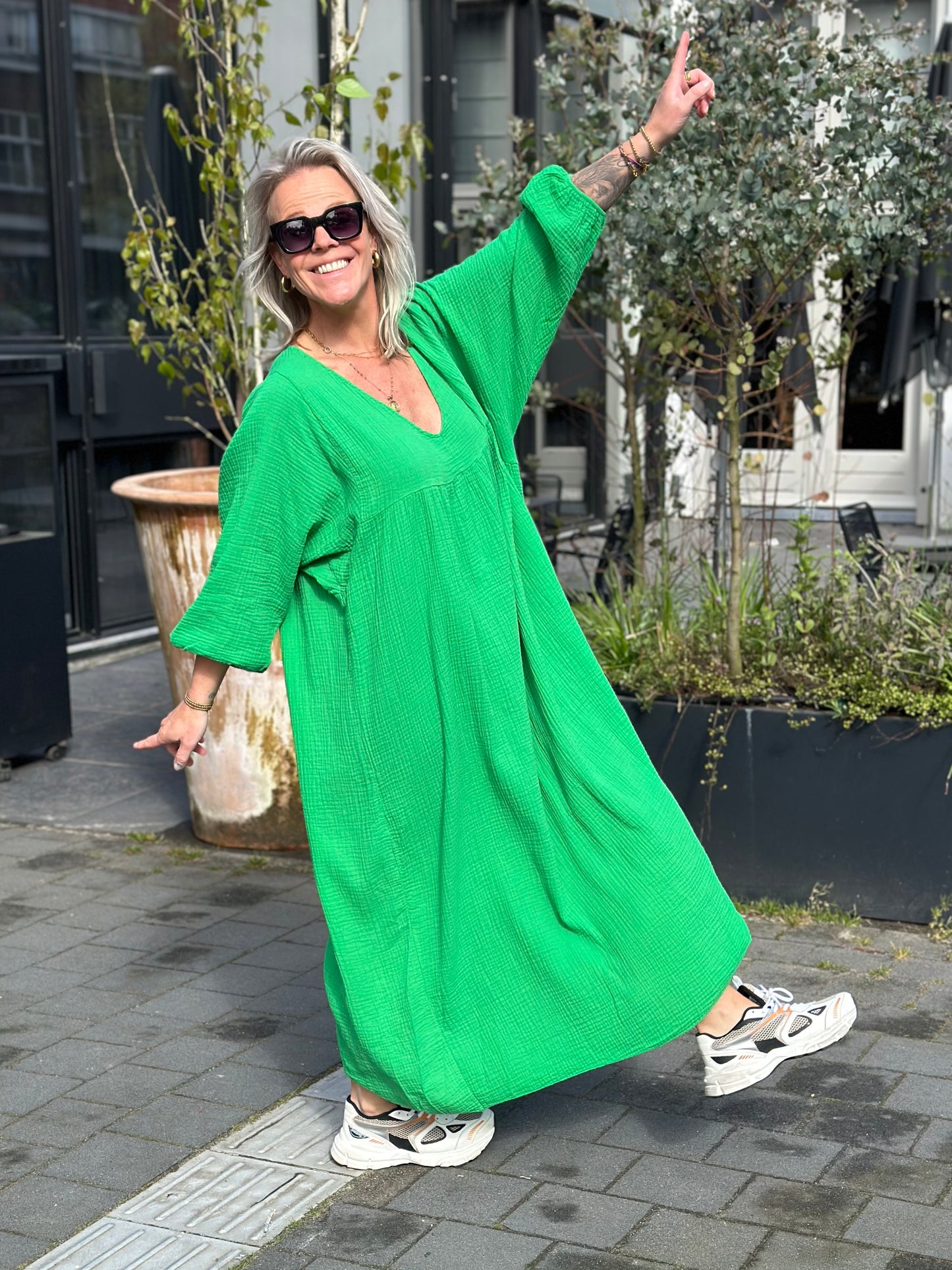 oversized Wafel jurk Eva groen