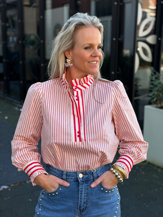 Red/ecru stripe top