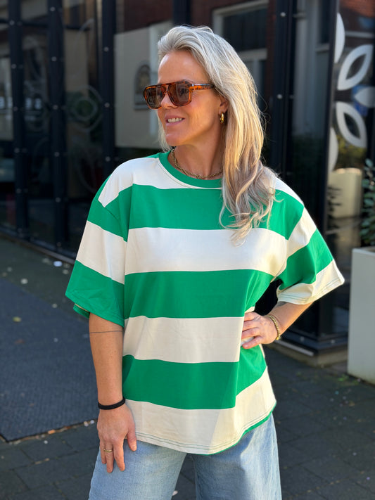 Oversized Tshirt block green ecru