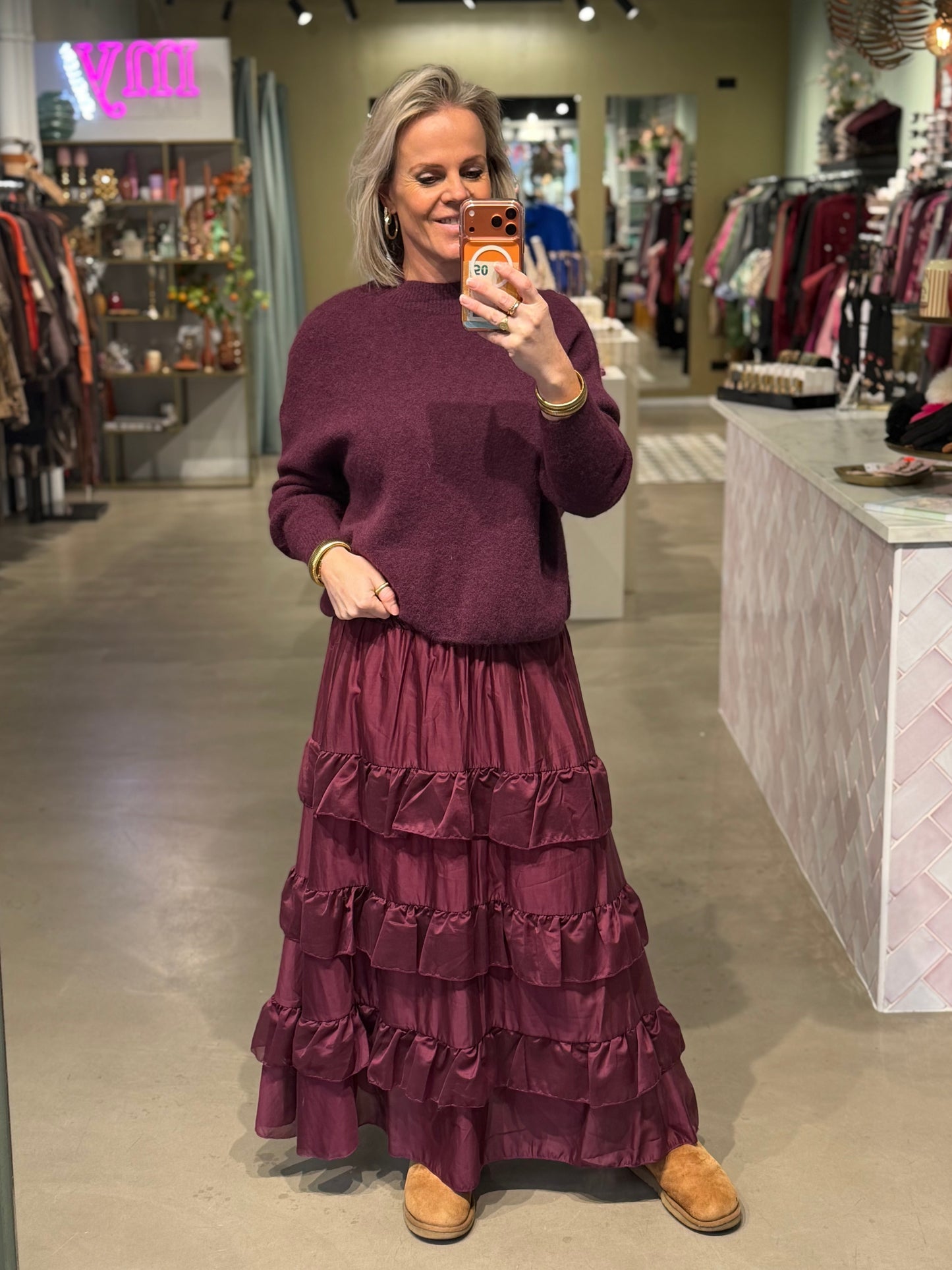 Volant rok aubergine