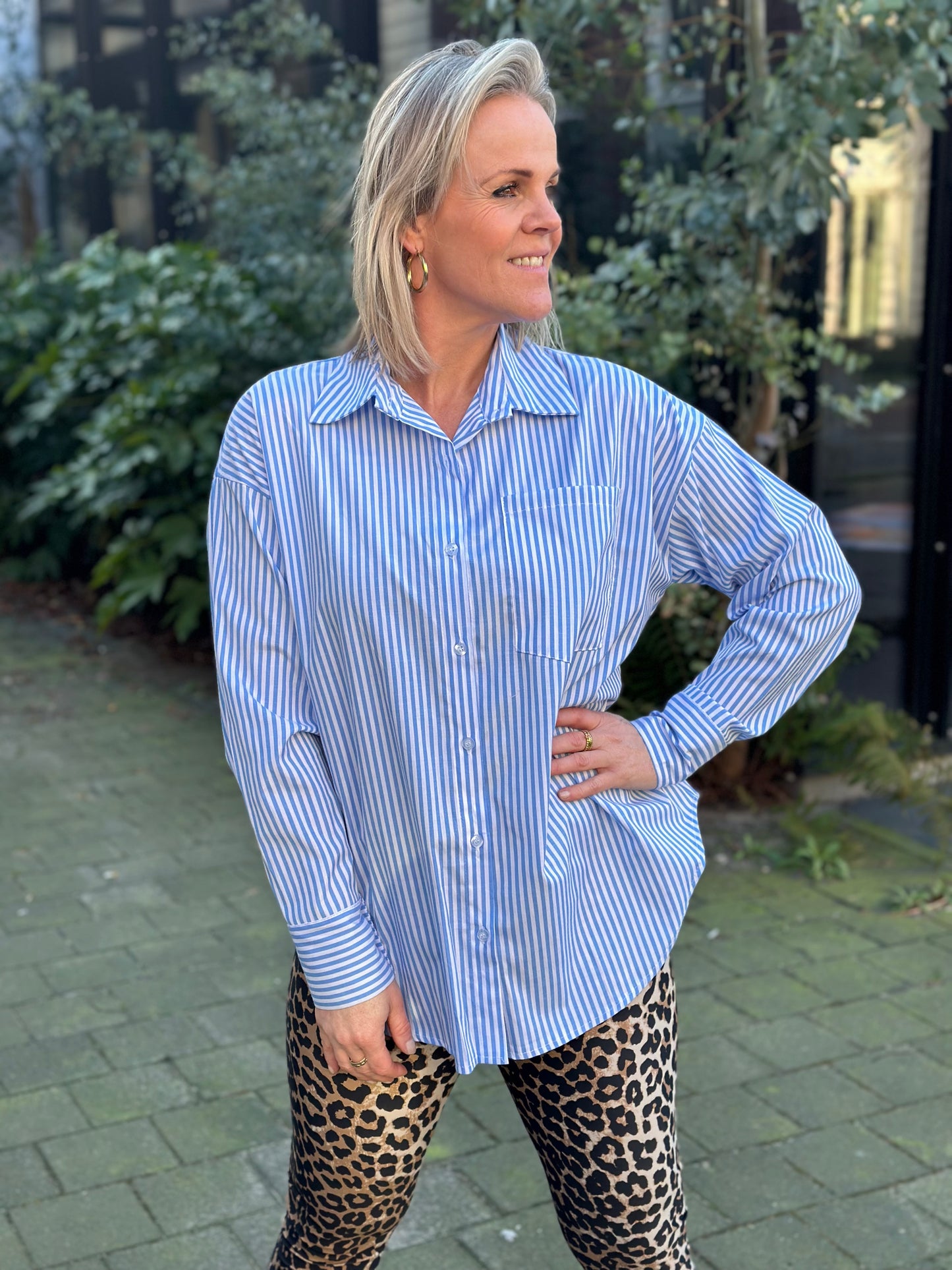 classic oversized blouse streep blue