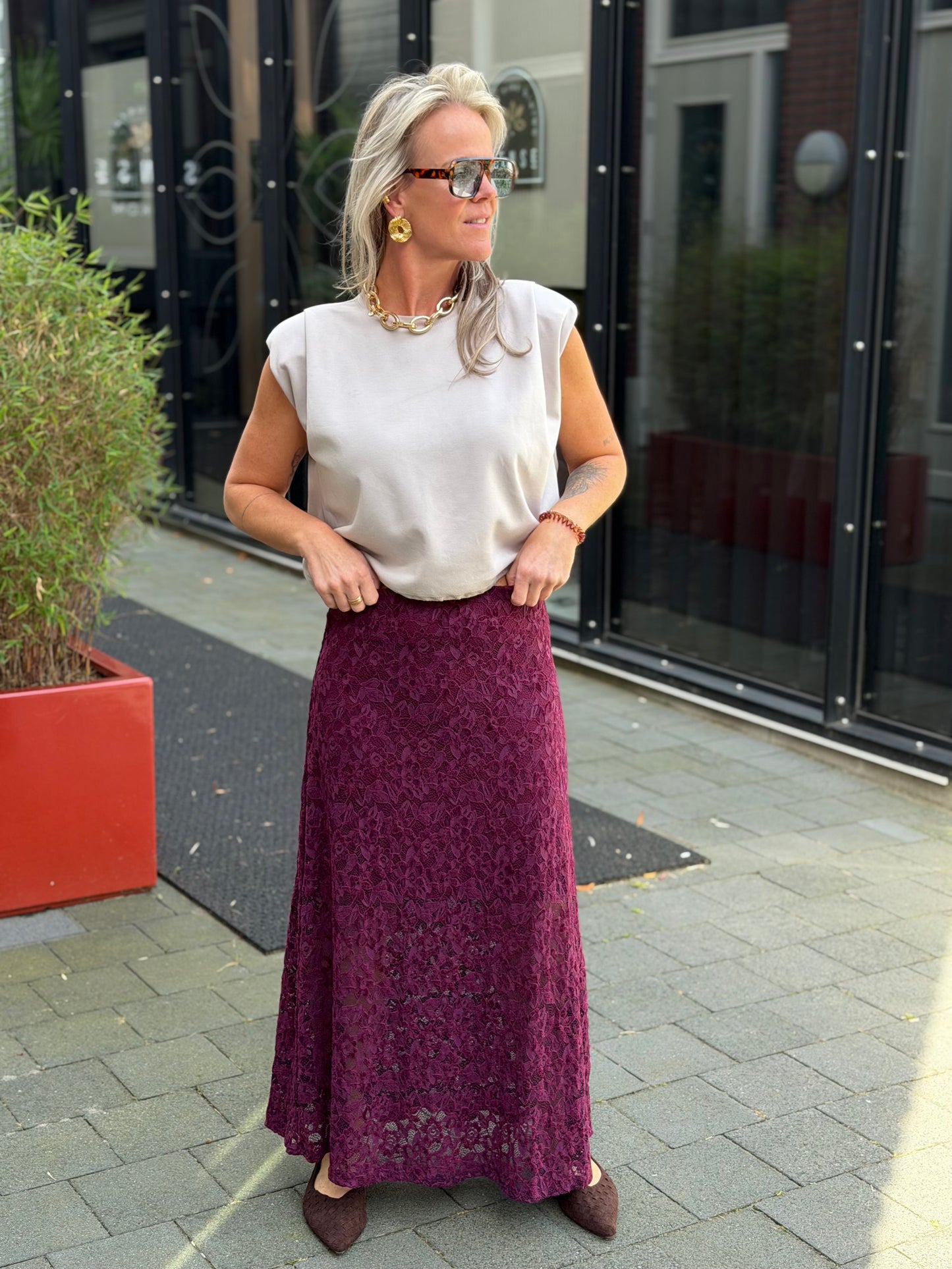 Kanten rok aubergine