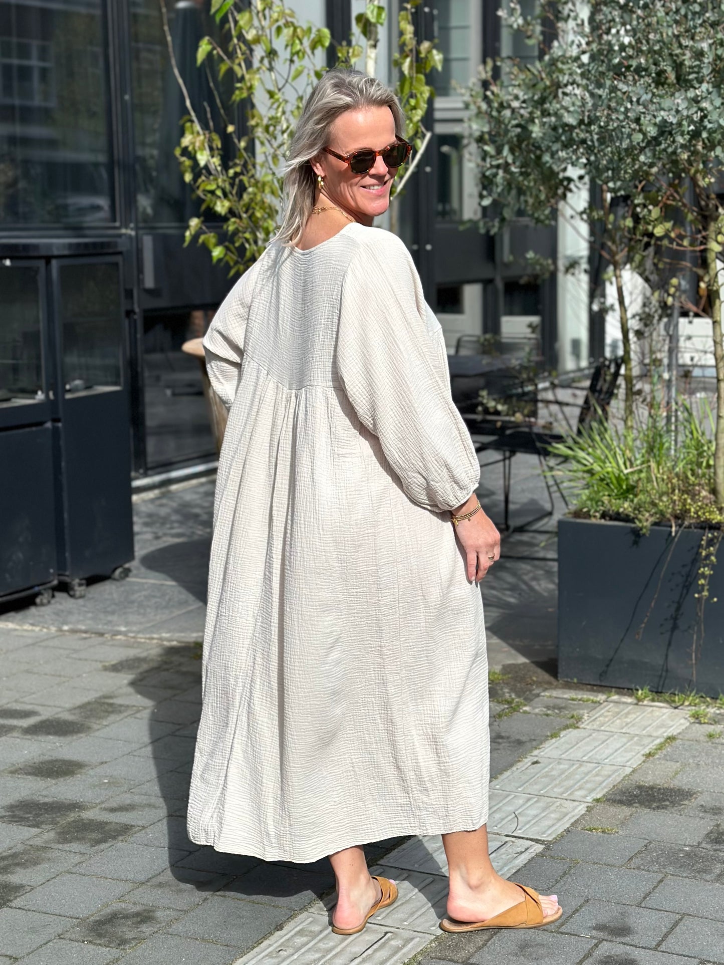 oversized Wafel jurk Eva beige