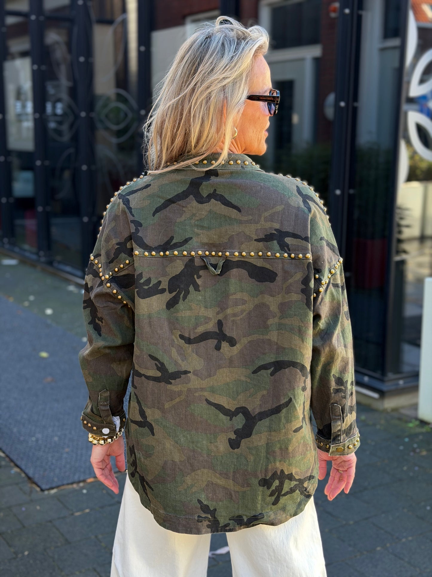 Camo denim jacket studs
