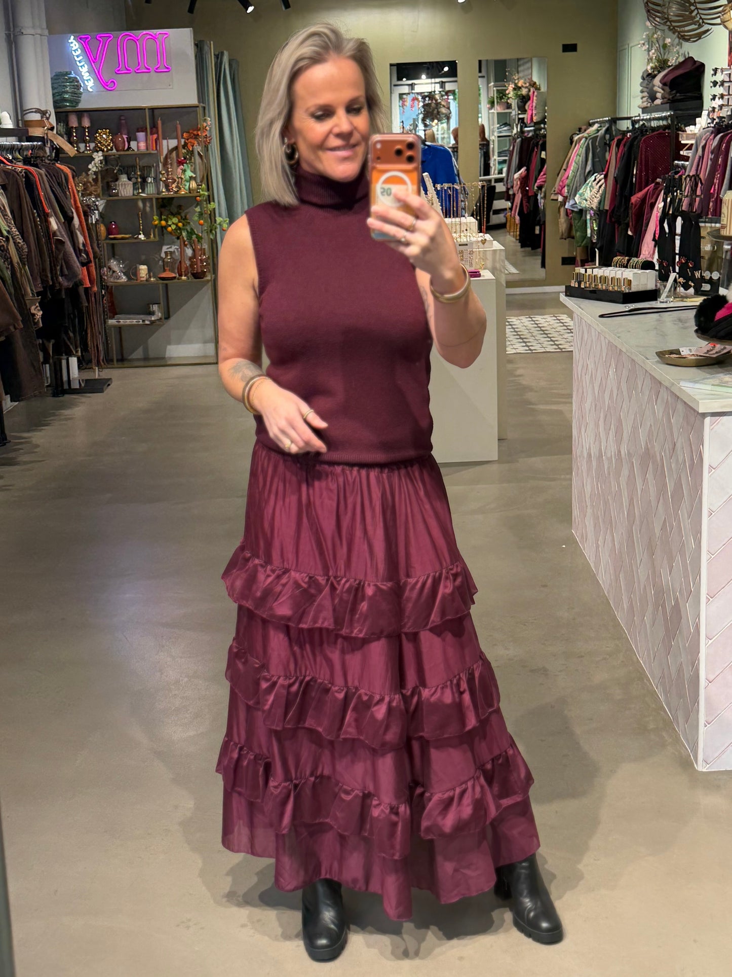 Volant rok aubergine