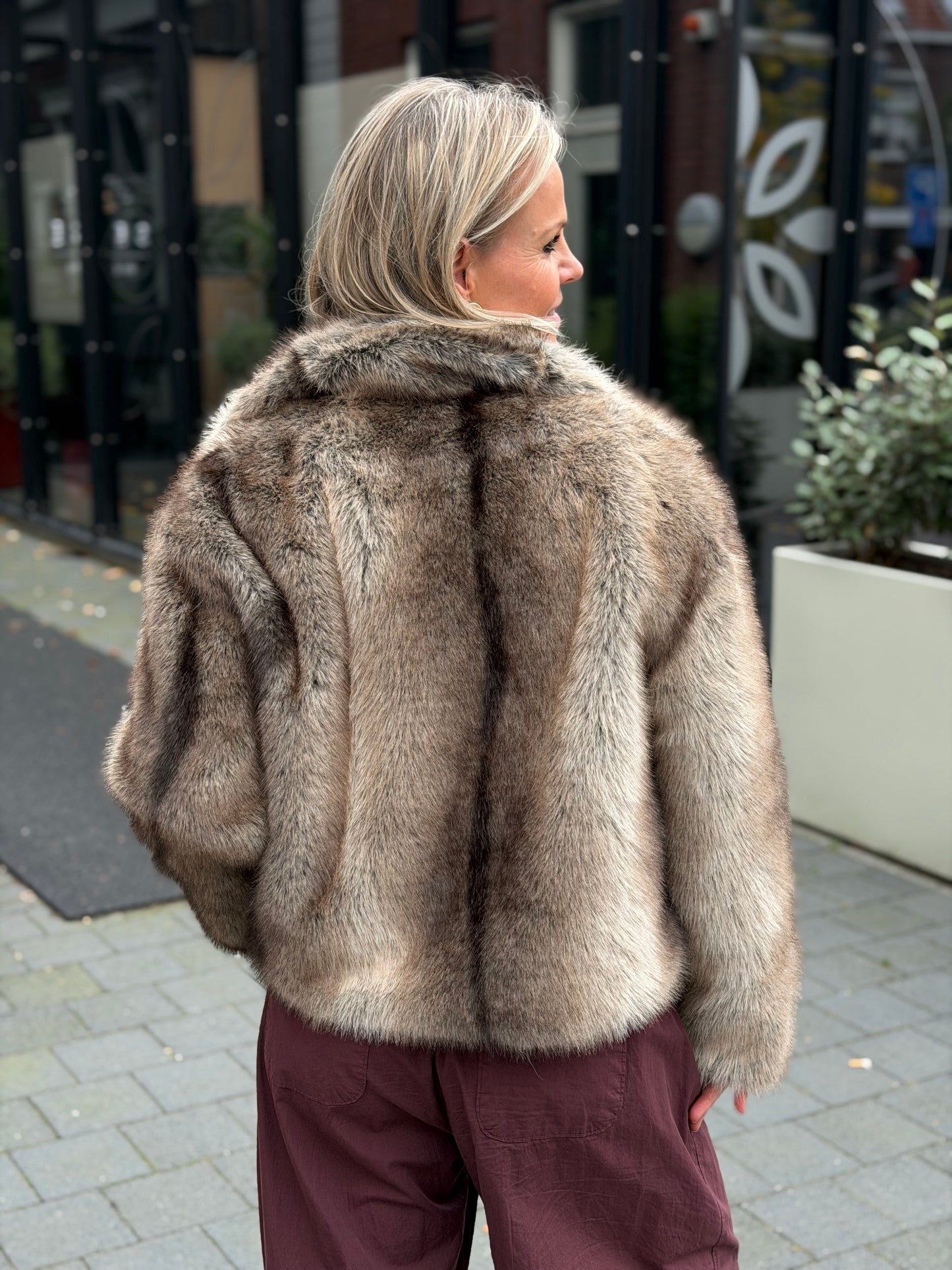 Fake fur jacket bruin mix