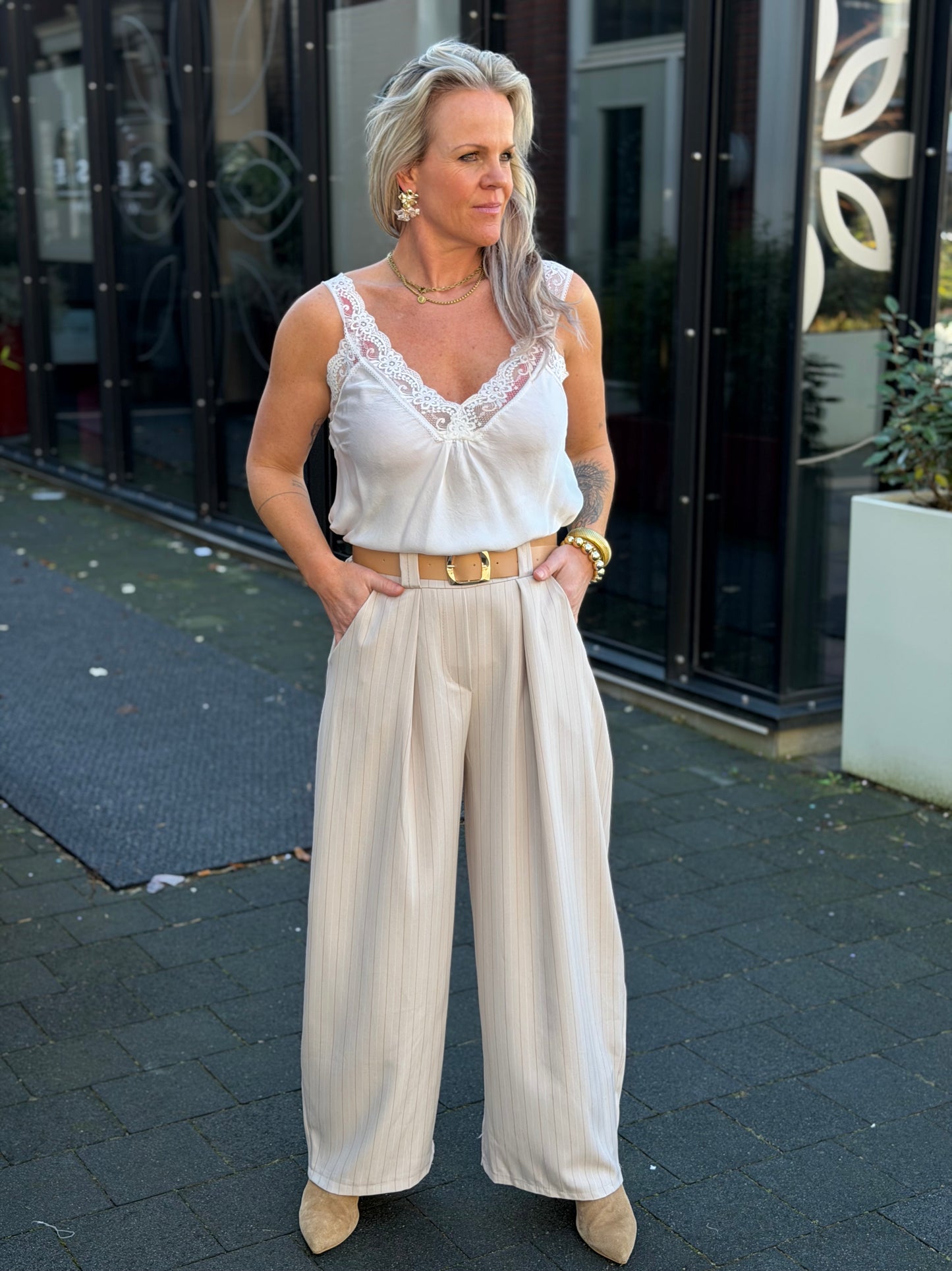 Barrel pantalon stripe ecru