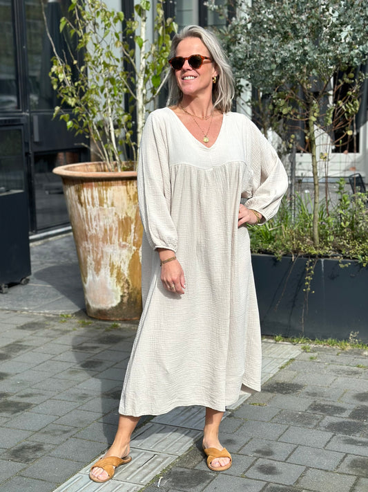 oversized Wafel jurk Eva beige