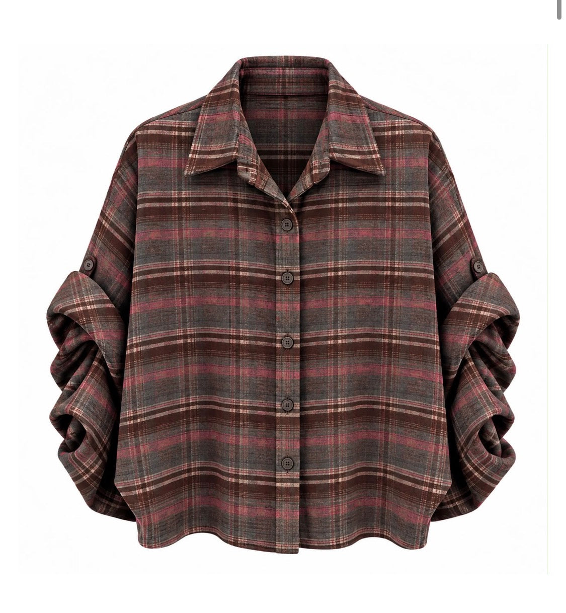 Flanel ruit blouse Dion bruin/roze