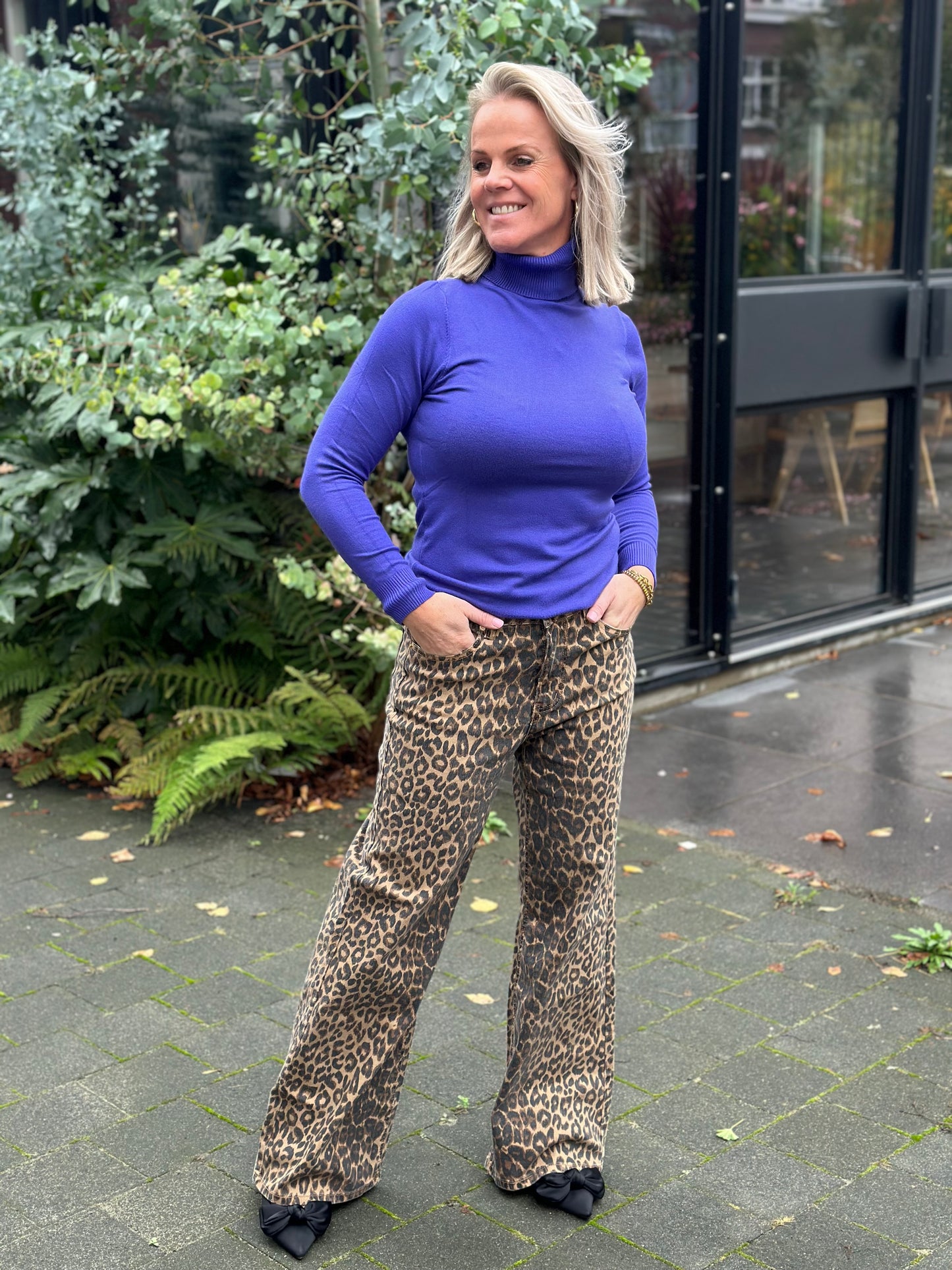 Leopard jeans wide leg