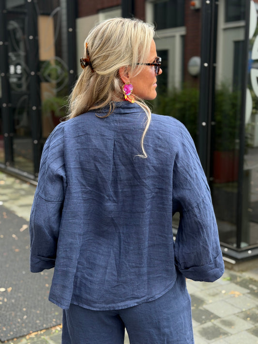 Linnen blouse Linda donker blauw