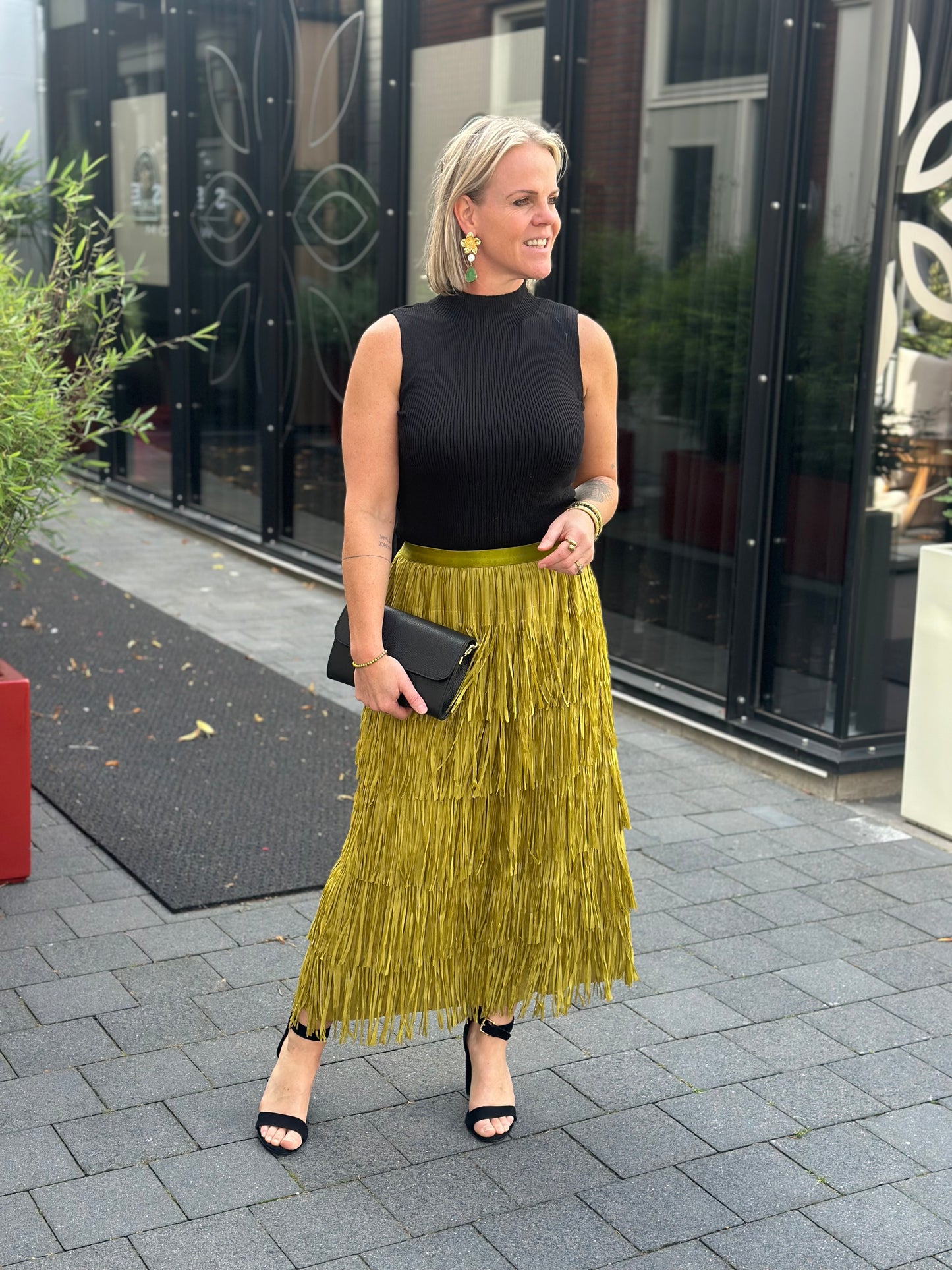 Fringes rok mos groen