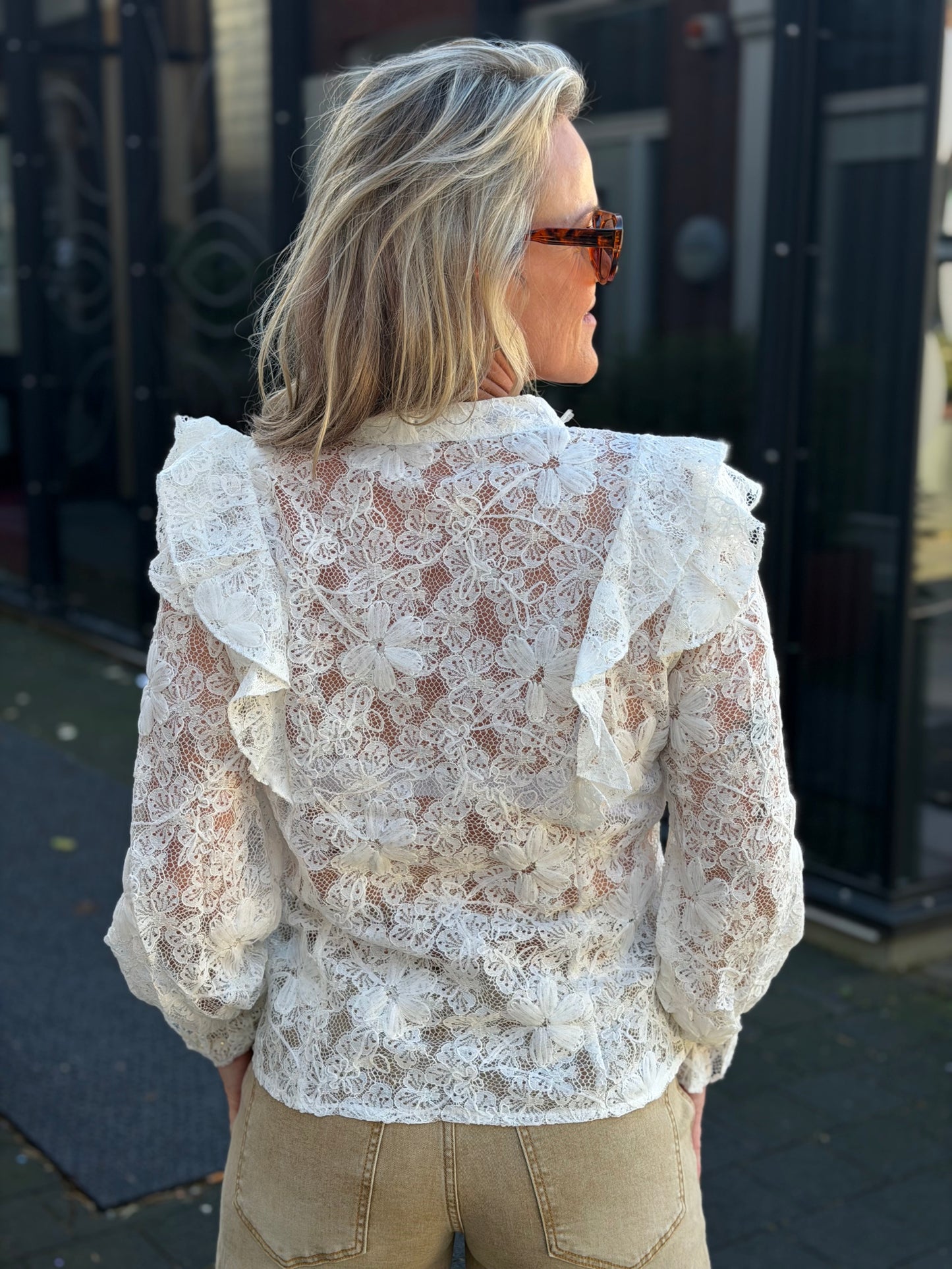 Kanten Volant blouse wit