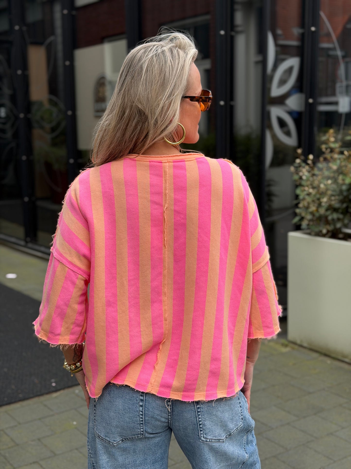 Sweater stripe pink/neon