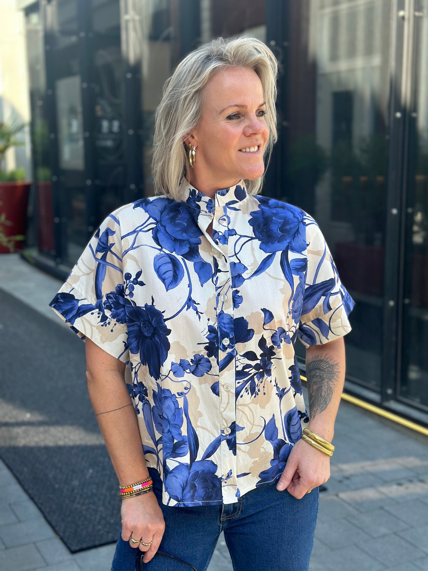 Flower blouse kobalt