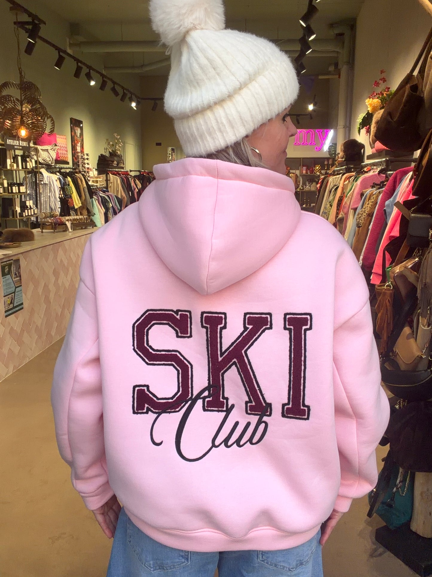 hoodie sweater Ski Club pink