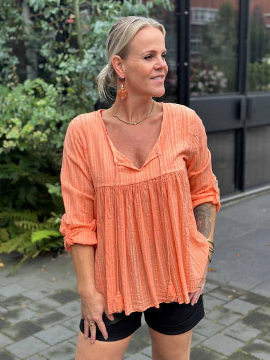 Luchtige katoenen blouse lurex Peach