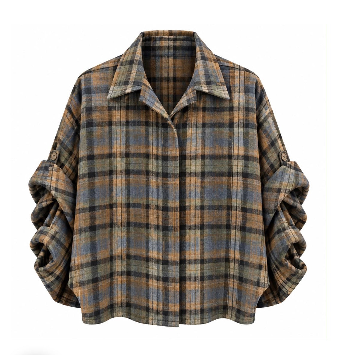 Flanel ruit blouse Dion roze khaki/camel