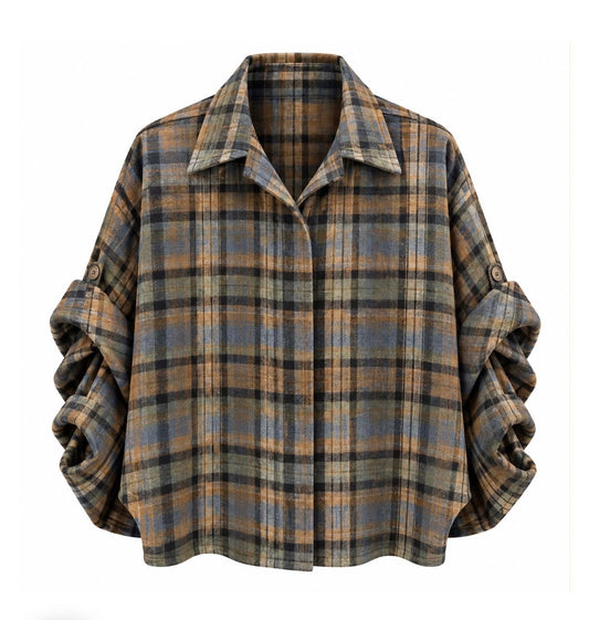 Flanel ruit blouse Dion khaki/camel