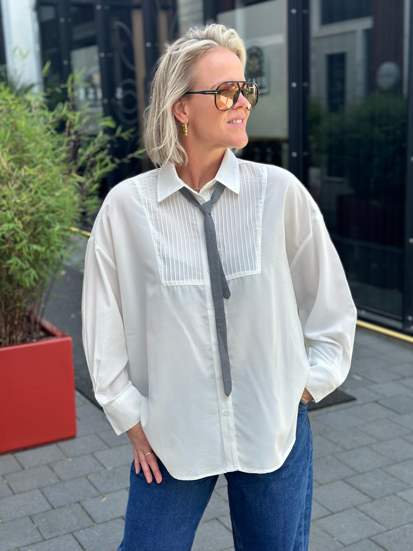 Blouse met strop das off White