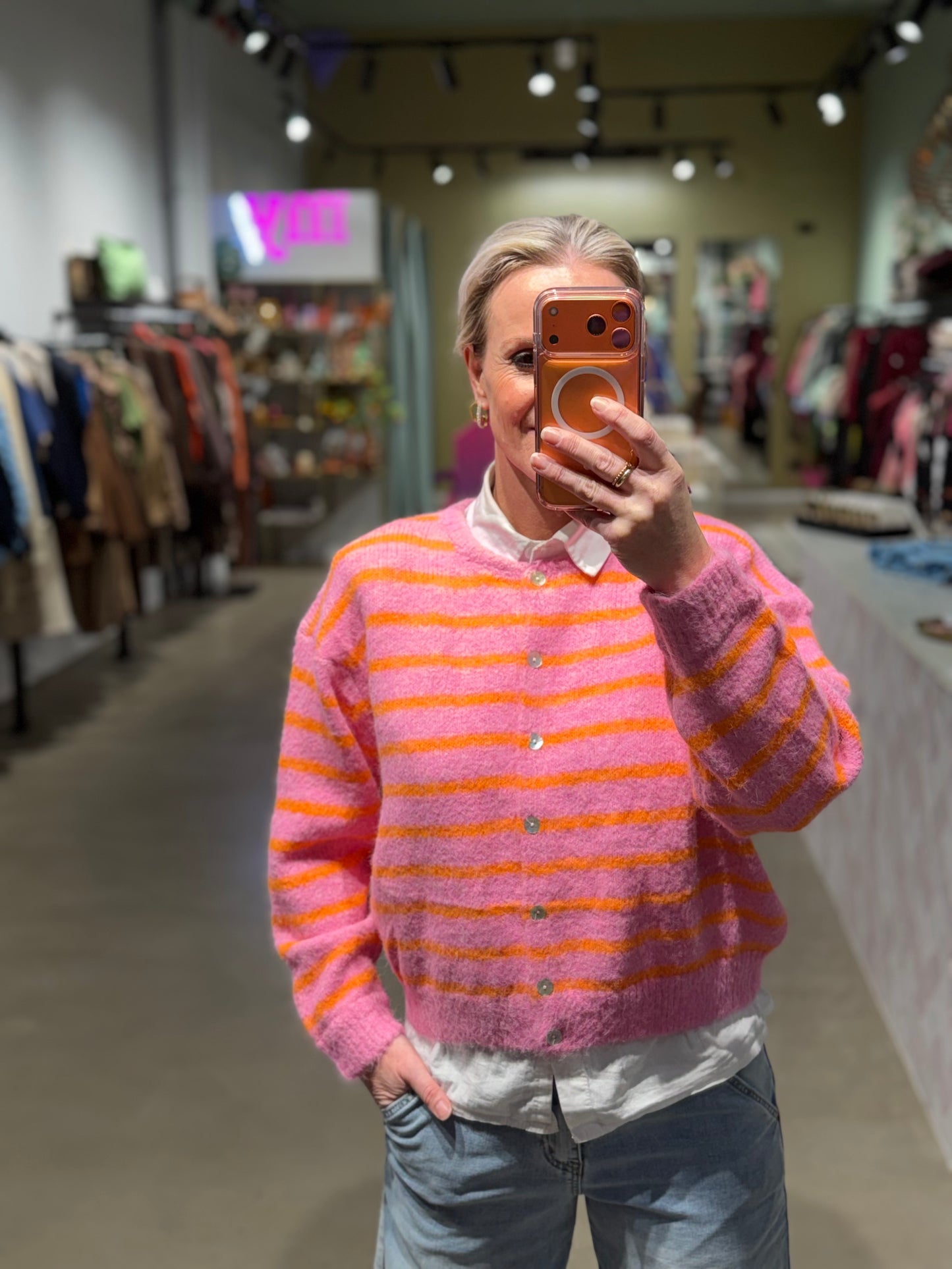 Cardigan Stripe pink Orange