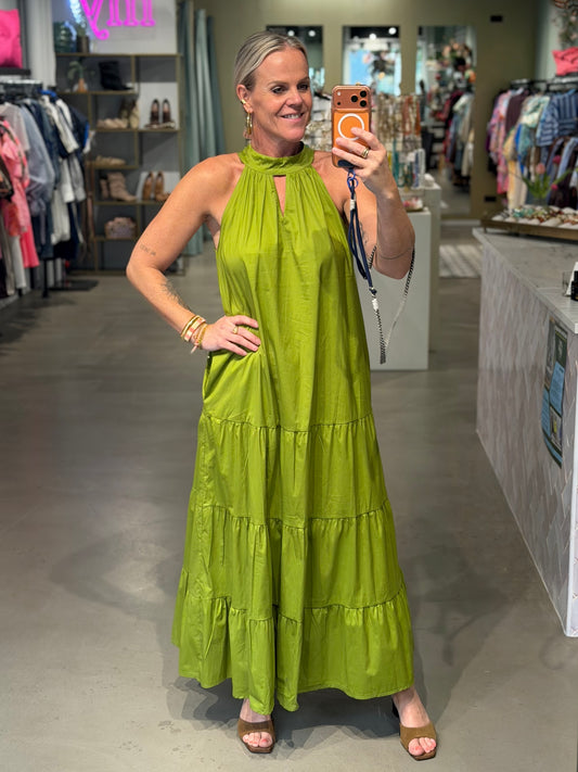 Cotton Halter Dress moss groen