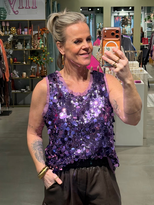 Tanktop paillet lila paars