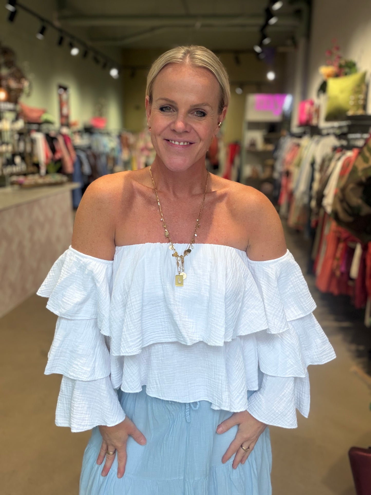 Wafel top strapless wit