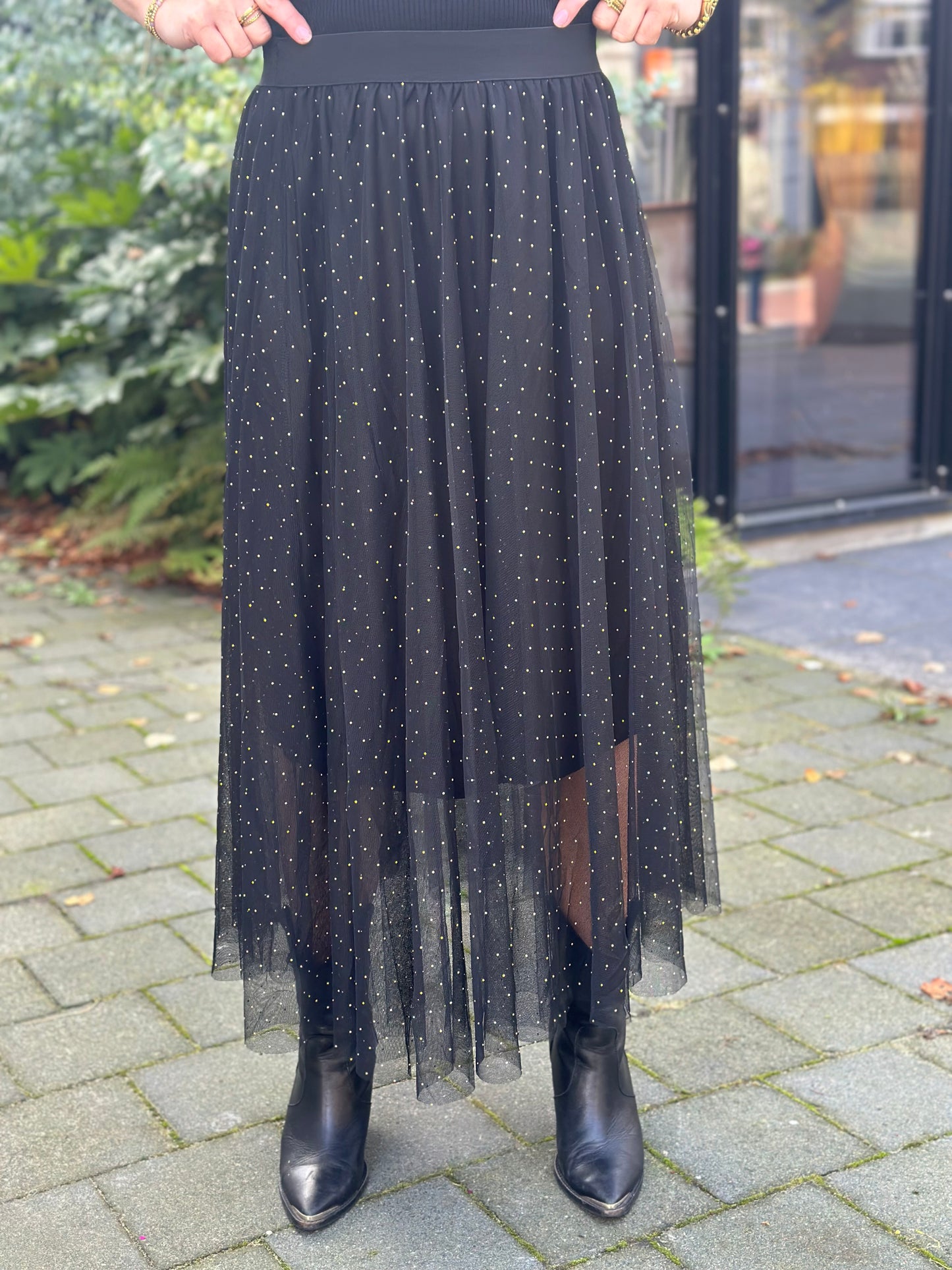 tulle strass rok zwart