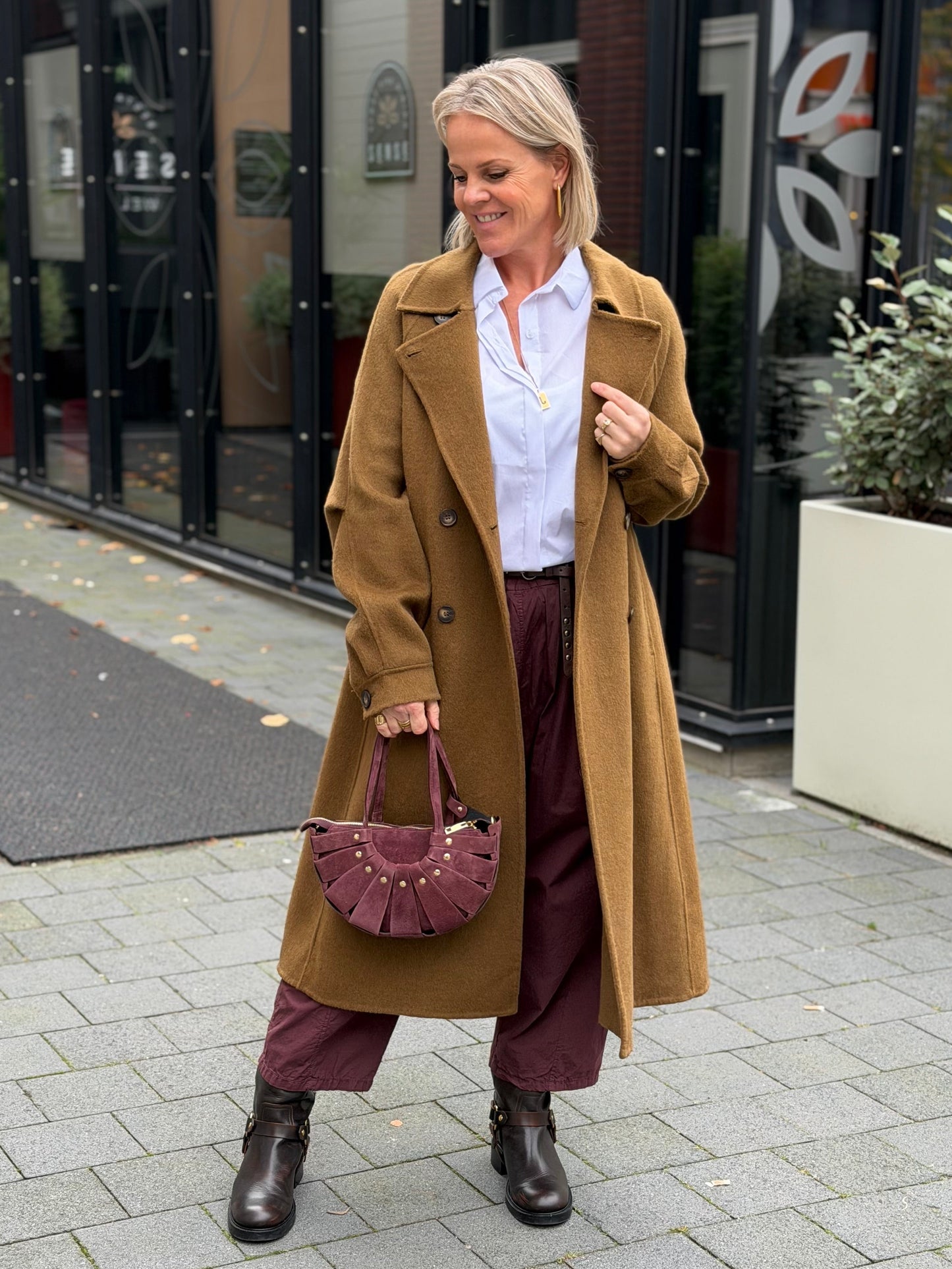 Wollen mantel jas mosterd