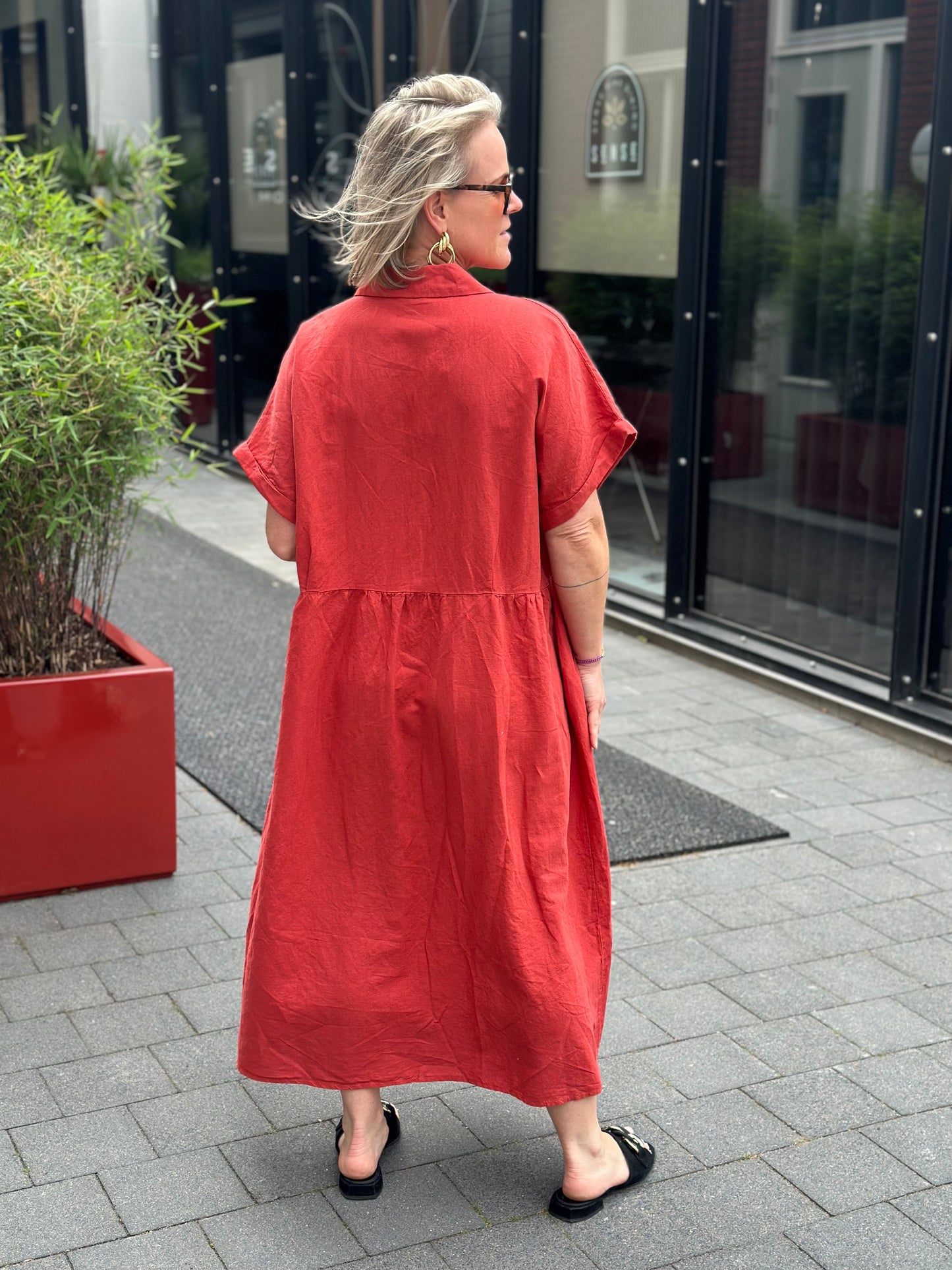 Linnen maxi dress brique (grote maat)