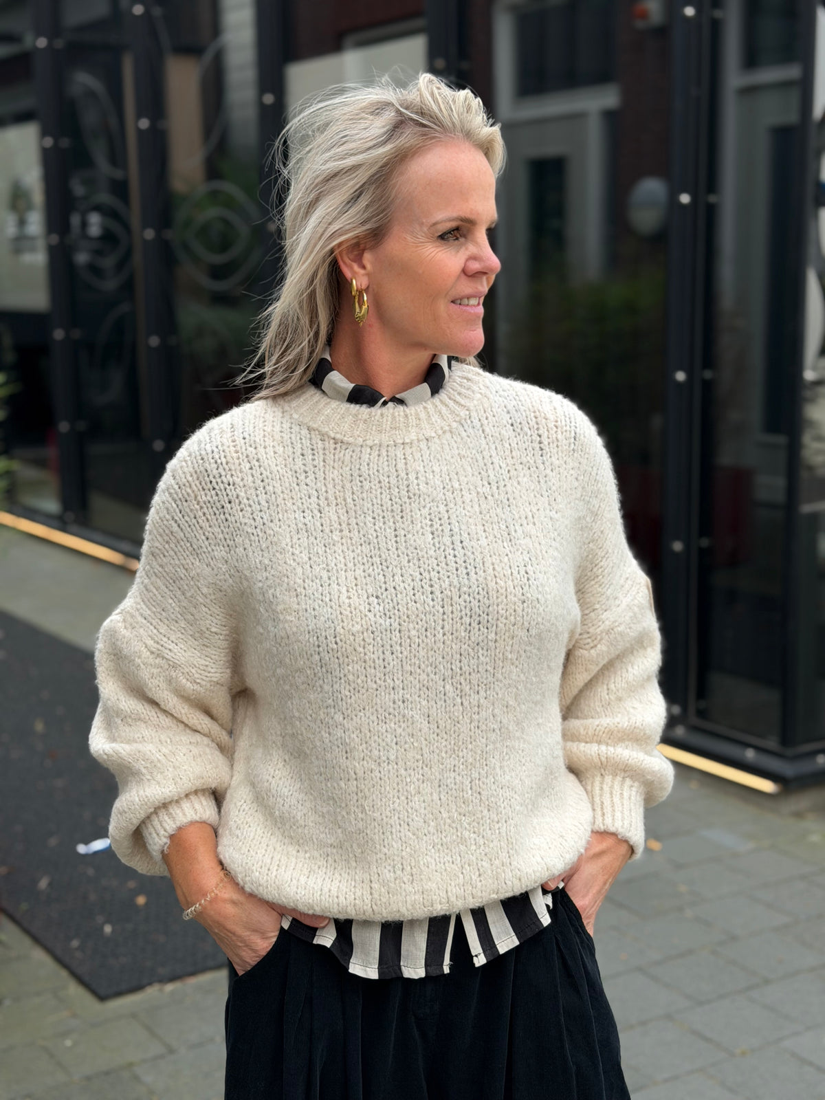 Blockstripe blouse zwart/wit
