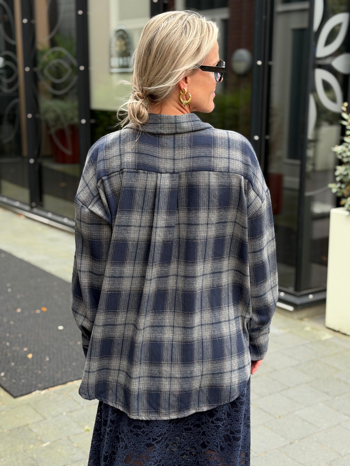 Flanel ruit blouse donker grijs