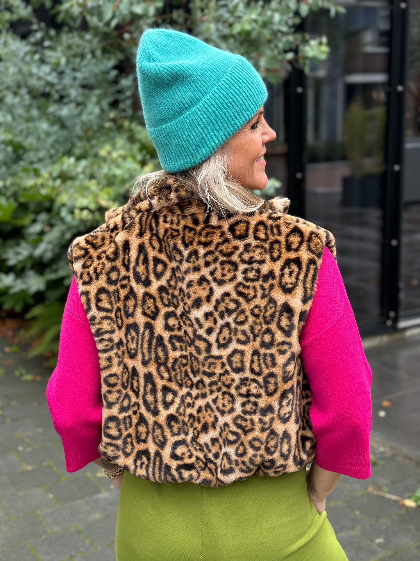 Leopard Furry bodywarmer