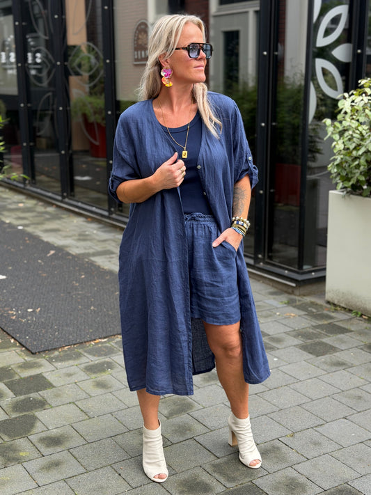 Linnen kimono blouse donker blauw